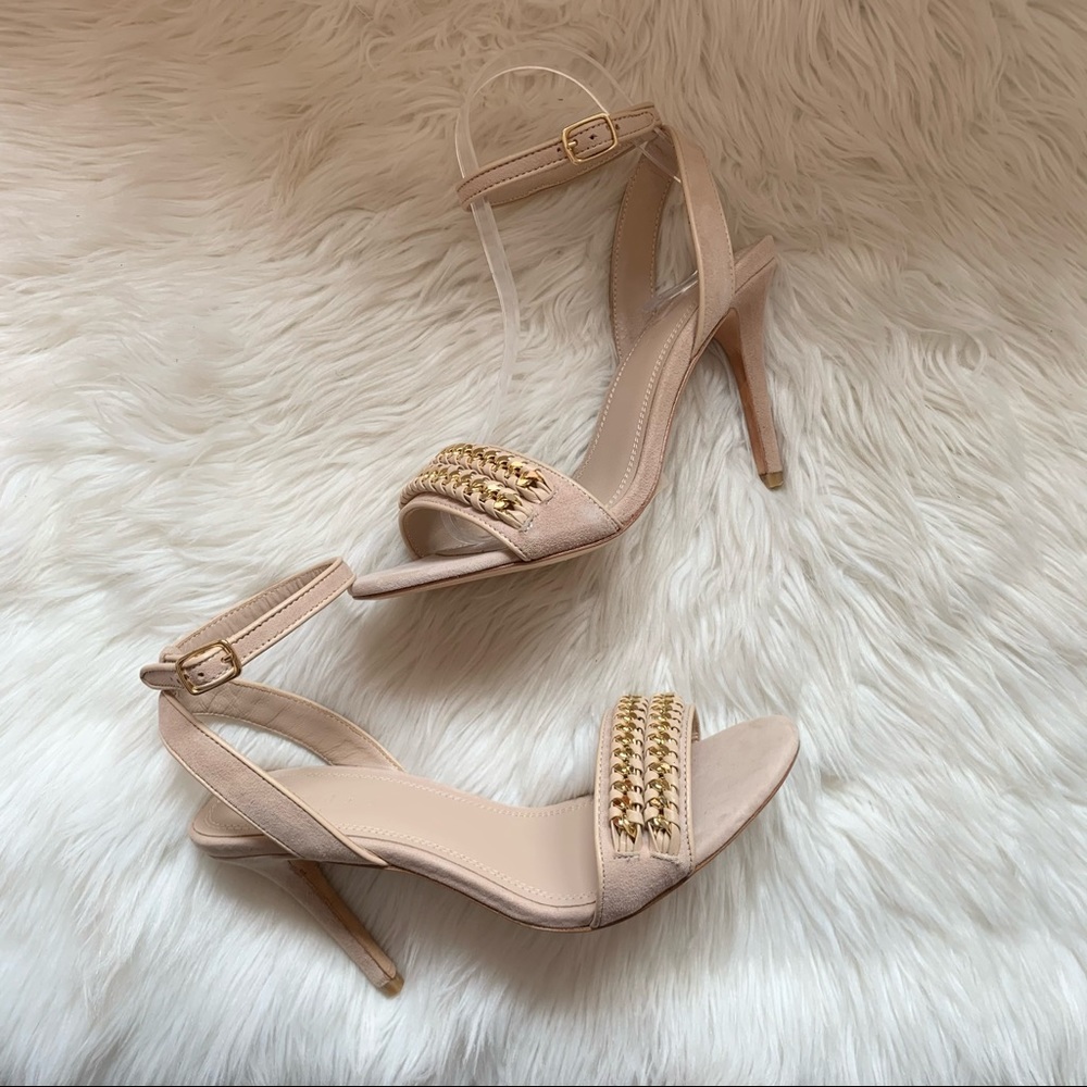 *SOLD* New! SANDRO Paris Nina Chain Tan Suede Sandals - Picture 3 of 14